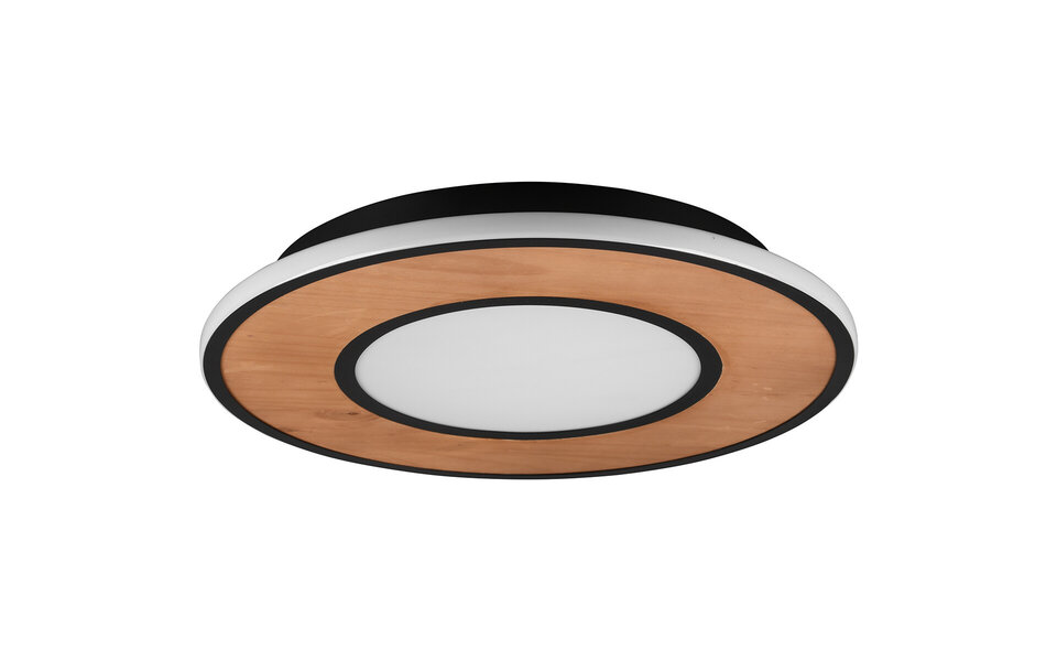 HLW LED LED Plafondlamp - Trion Dirkon - 37W - Warm Wit 3000K - Dimbaar - Rond - Mat Zwart/Bruin - Hout