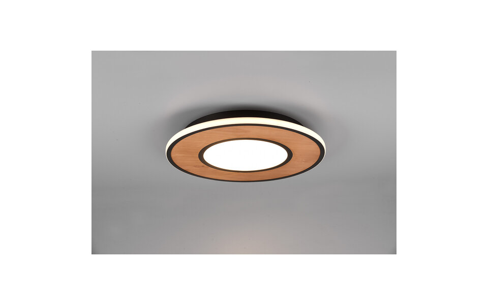 HLW LED LED Plafondlamp - Trion Dirkon - 37W - Warm Wit 3000K - Dimbaar - Rond - Mat Zwart/Bruin - Hout