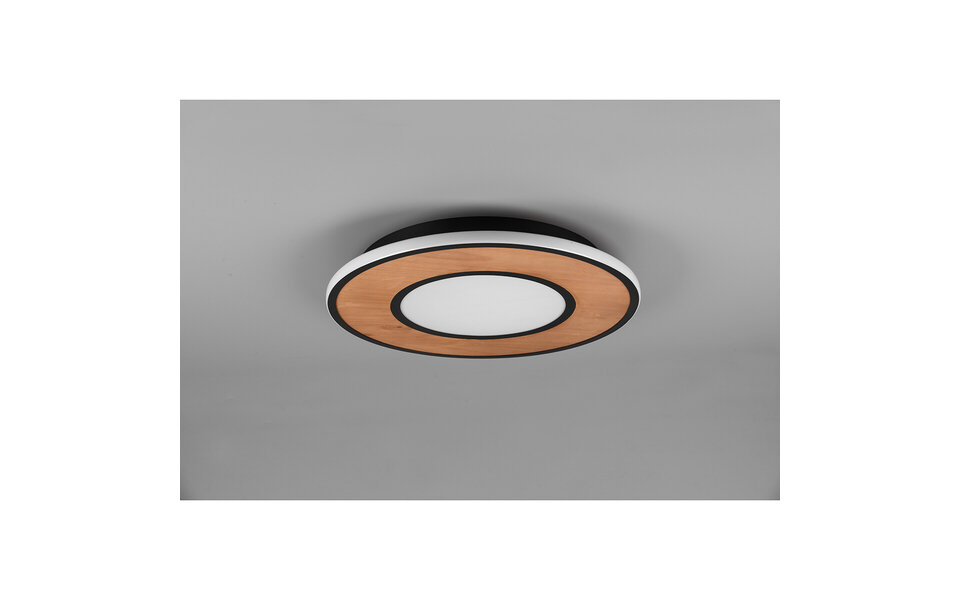 HLW LED LED Plafondlamp - Trion Dirkon - 37W - Warm Wit 3000K - Dimbaar - Rond - Mat Zwart/Bruin - Hout