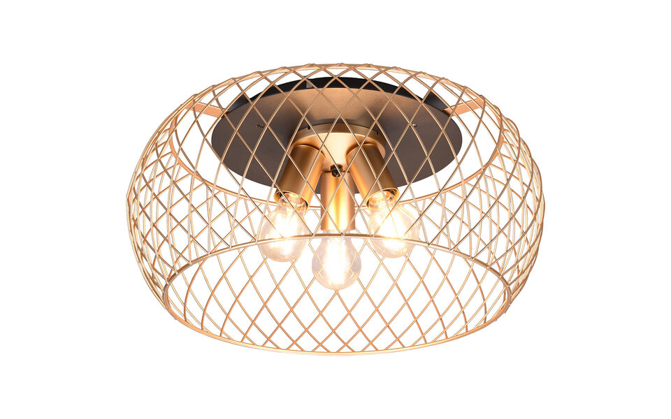 HLW LED LED Plafondlamp - Plafondverlichting - Trion Tymon - E27 Fitting - 3-lichts - Rond - Mat Zwart/Goud - Aluminium