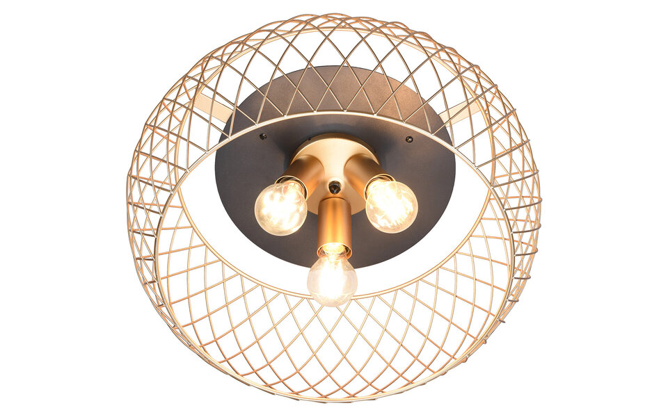 HLW LED LED Plafondlamp - Plafondverlichting - Trion Tymon - E27 Fitting - 3-lichts - Rond - Mat Zwart/Goud - Aluminium