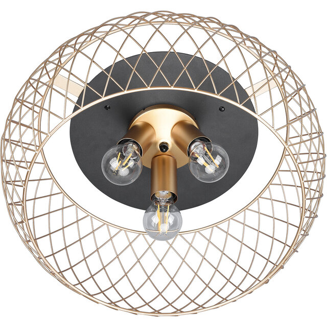 HLW LED LED Ceiling Lamp - Ceiling Lighting - Trion Tymon - E27 Fitting - 3-light - Round - Matte Black/Gold - Aluminum HLW LED LED Ceiling Lamp - Ceiling Lighting - Trion Tymon - E27 Fitting - 3-light - Round - Matte Black/Gold - Aluminum