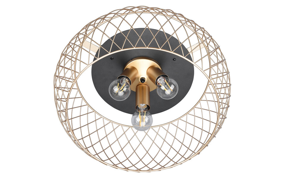 HLW LED LED Ceiling Lamp - Ceiling Lighting - Trion Tymon - E27 Fitting - 3-light - Round - Matte Black/Gold - Aluminum HLW LED LED Ceiling Lamp - Ceiling Lighting - Trion Tymon - E27 Fitting - 3-light - Round - Matte Black/Gold - Aluminum
