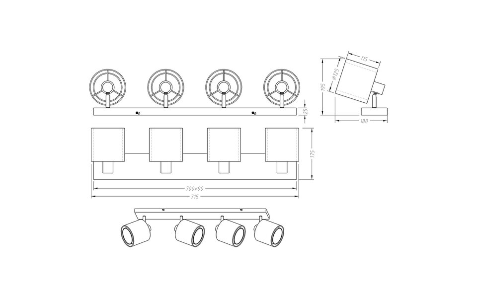 HLW LED LED Plafondspot - Plafondverlichting - Trion Bidon - E14 Fitting - 4-lichts - Rechthoek - Mat Zwart - Aluminium HLW LED LED Plafondspot - Plafondverlichting - Trion Bidon - E14 Fitting - 4-lichts - Rechthoek - Mat Zwart - Aluminium