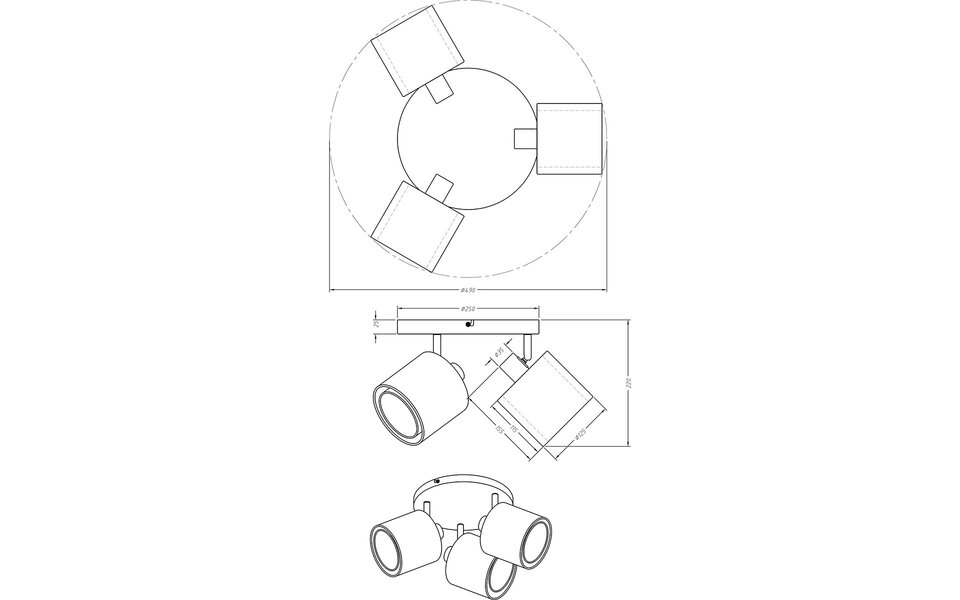 HLW LED LED Ceiling Spotlight - Ceiling Lighting - Trion Bidon - E14 Fitting - 3 Lights - Round - Matte Black - Aluminum