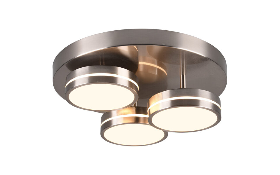 HLW LED LED Ceiling Light - Ceiling Lighting - Trion Franco - 25.5W - Warm White 3000K - 3-light - Dimmable - Round - Matte Nickel - Aluminum