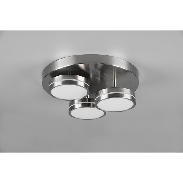 HLW LED LED Plafondlamp - Plafondverlichting - Trion Franco - 25.5W - Warm Wit 3000K - 3-lichts - Dimbaar - Rond - Mat Nikkel - Aluminium