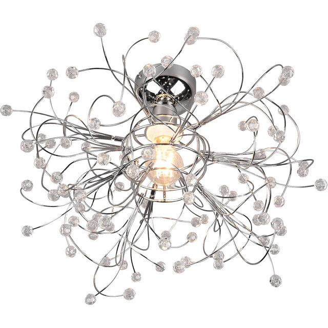 Ronde mat chroomkleurige LED plafondlamp met E27 fitting en diameter 52 cm, geschikt tot 40W