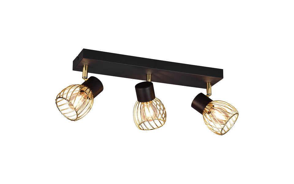 HLW LED LED Plafondspot - Plafondverlichting - Trion Ordan - E14 Fitting - 3-lichts - Zwart/Goud