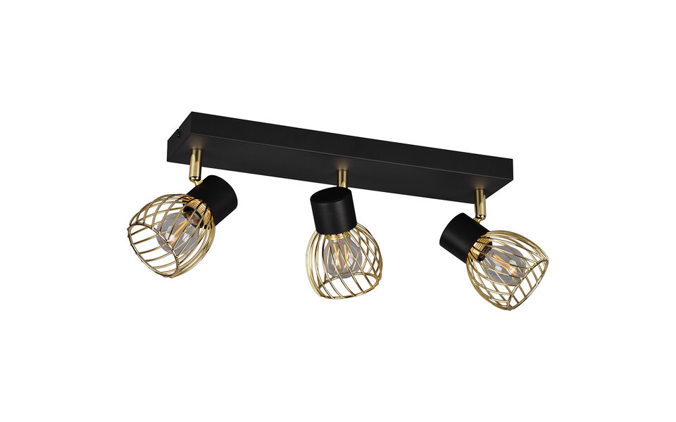 HLW LED LED Plafondspot - Plafondverlichting - Trion Ordan - E14 Fitting - 3-lichts - Zwart/Goud