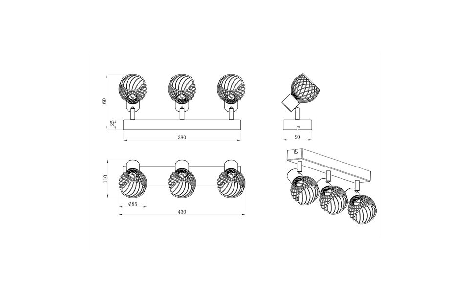 HLW LED LED Plafondspot - Plafondverlichting - Trion Ordan - E14 Fitting - 3-lichts - Zwart/Goud