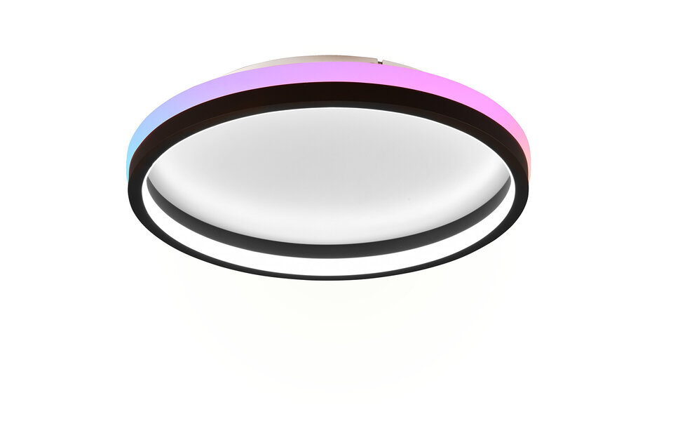 HLW LED LED Ceiling Lamp - Ceiling Lighting - Trion Kio - 18W - RGBW - Dimmable - Adjustable Color - Remote Control - Round - Matte Black - Metal