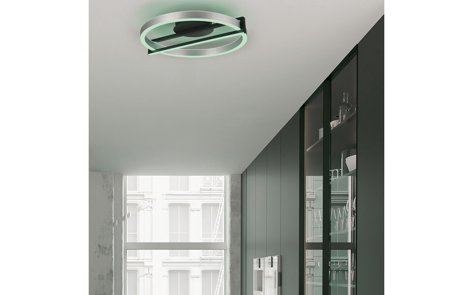 HLW LED LED Plafondlamp - Trion Tompie - 55W - Aanpasbaar kleur -  Dimbaar - Rond - Geborsteld Aluminium - Metaal