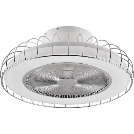 LED Plafondlamp met Ventilator - Plafondventilator - Trion Ford - 30W - Aanpasbare Kleur - Afstandsbediening - Dimbaar - Rond - Chroom - Metaal LED Plafondlamp met Ventilator - Plafondventilator - Trion Ford - 30W - Aanpasbare Kleur - Afstandsbediening - Dimbaar - Rond - Chroom - Metaal
