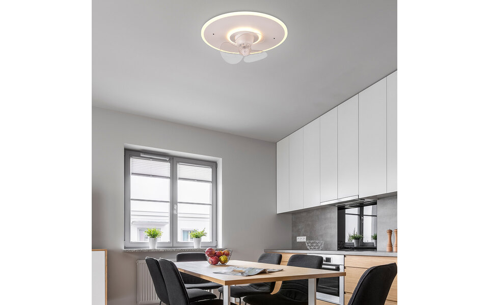 HLW LED LED Ceiling Light with Fan - Ceiling Fan - Trion Bryan - 30W - Adjustable Color - Remote Control - Dimmable - Round - Matte White - Metal