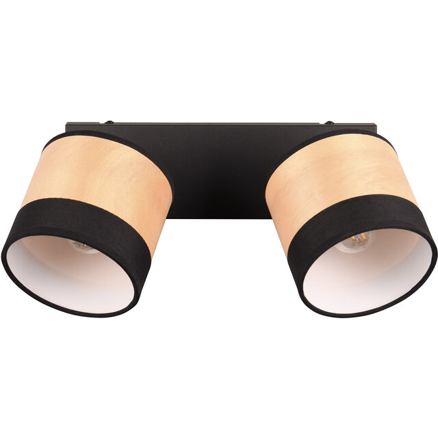 Ronde mat zwarte LED plafondlamp met 2x E14 fitting en maximaal 10W vermogen Ronde mat zwarte LED plafondlamp met 2x E14 fitting en maximaal 10W vermogen