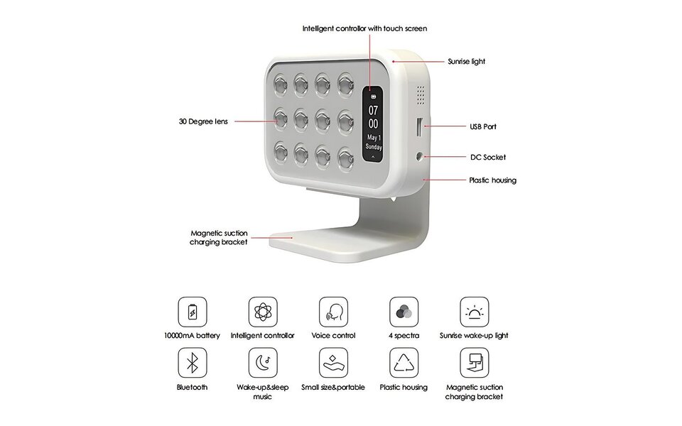 Spectro Light Red Light Therapy Alarm Clock - Apollon Super