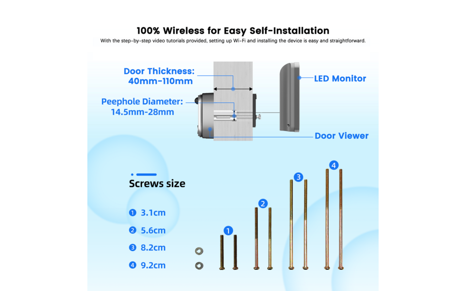 Smartlife Domotica Smart Digitale Deurspion | 3MP | 4.3" LCD | Eenweg Audio | Nachtzicht | PIR Detectie | WiFi | 5000mAh