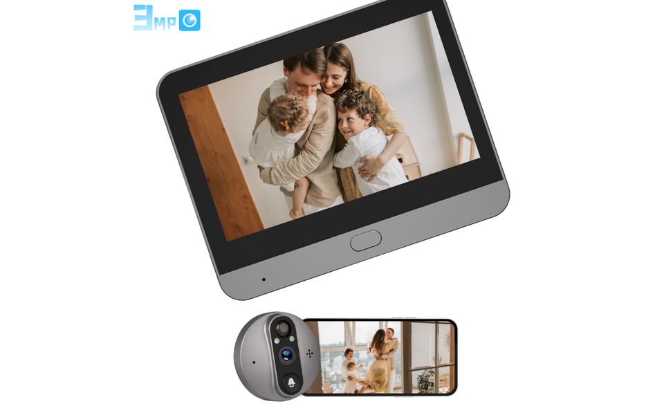 Smartlife Domotica Smart Digitale Deurspion + bel | 3MP | 4.3" LCD | Tweeweg Audio | Nachtzicht | PIR Detectie | WiFi | 5000mAh