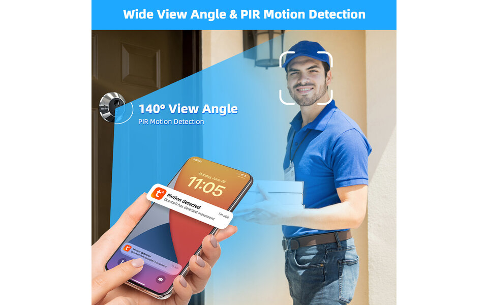 Smartlife Domotica Smart Digitale Deurspion + bel | 3MP | 4.3" LCD | Tweeweg Audio | Nachtzicht | PIR Detectie | WiFi | 5000mAh