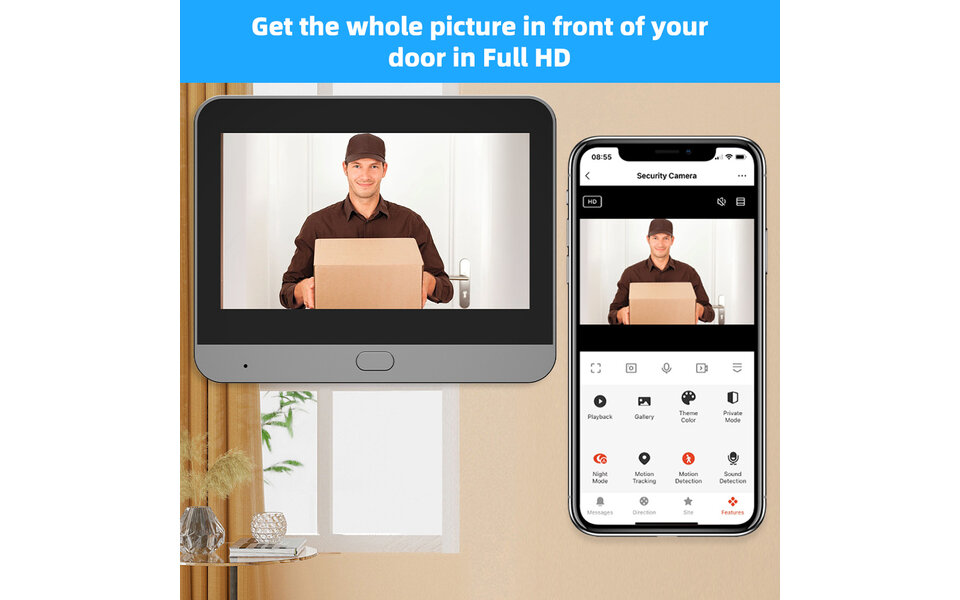 Smartlife Domotica Smart Digitale Deurspion + bel | 3MP | 4.3" LCD | Tweeweg Audio | Nachtzicht | PIR Detectie | WiFi | 5000mAh