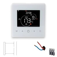 Wifi Opbouw Thermostaat | Touchscreen | 3x AAA Batterijen | App en Spraak | Energie statistieken | 2 draads installatie Wifi Opbouw Thermostaat | Touchscreen | 3x AAA Batterijen | App en Spraak | Energie statistieken | 2 draads installatie