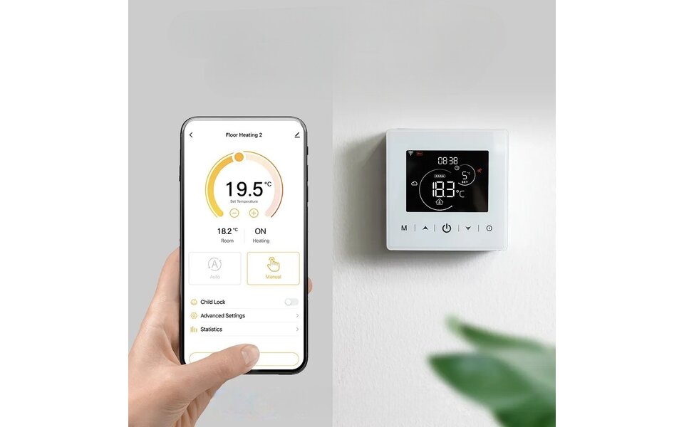 Smartlife Domotica Wifi Opbouw Thermostaat met Touchscreen voor C.V. Installatie (met statistieken)