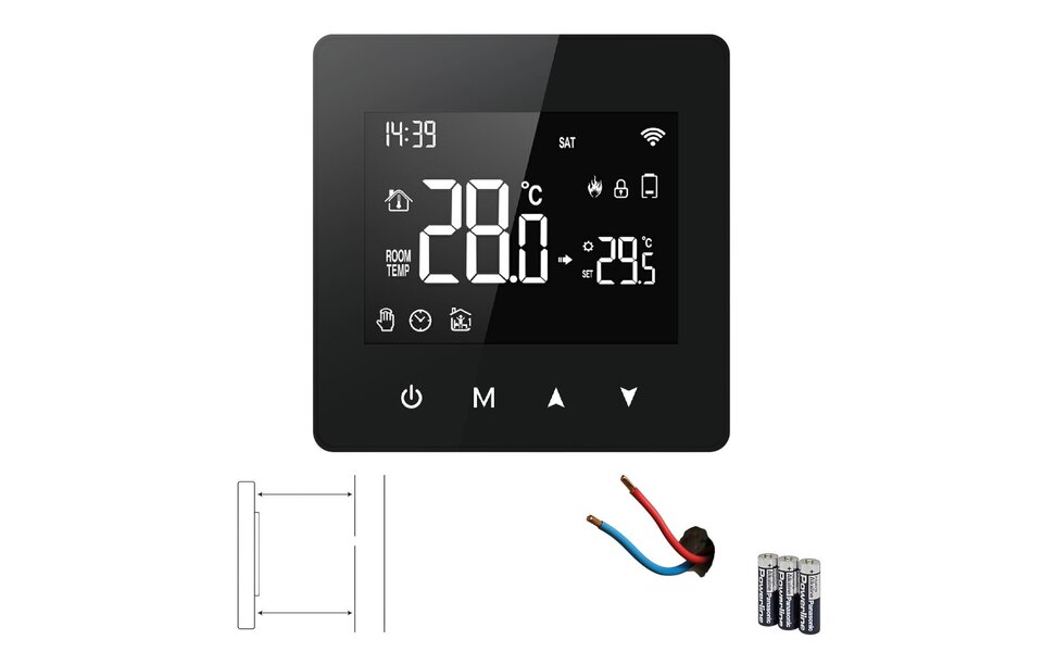 Smartlife Domotica Wifi Opbouw Thermostaat met Touchscreen voor C.V. Installatie (zwart)