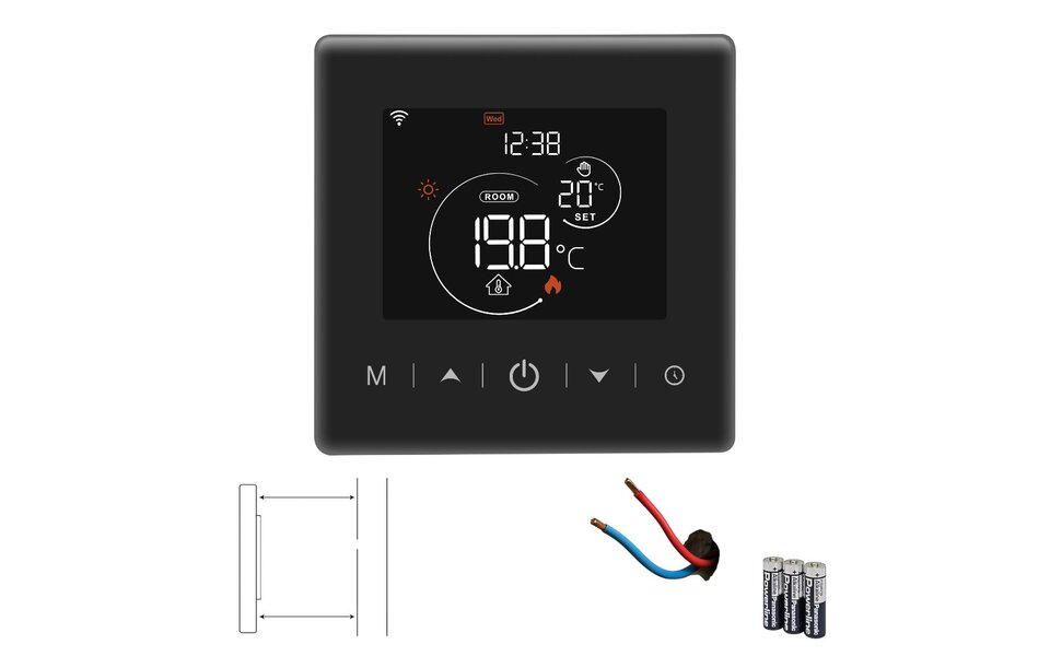 Smartlife Domotica Wifi Opbouw Thermostaat met Touchscreen voor C.V. Installatie (met statistieken) - Zwart