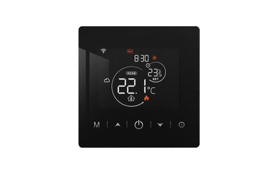 Smartlife Domotica Wifi Opbouw Thermostaat met Touchscreen voor C.V. Installatie (met statistieken) - Zwart