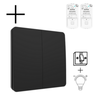 Draadloze Wandschakelaar Zwart (Kinetisch) 2-Voudig Aan/Uit + Dimmer - Set Draadloze Wandschakelaar Zwart (Kinetisch) 2-Voudig Aan/Uit + Dimmer - Set