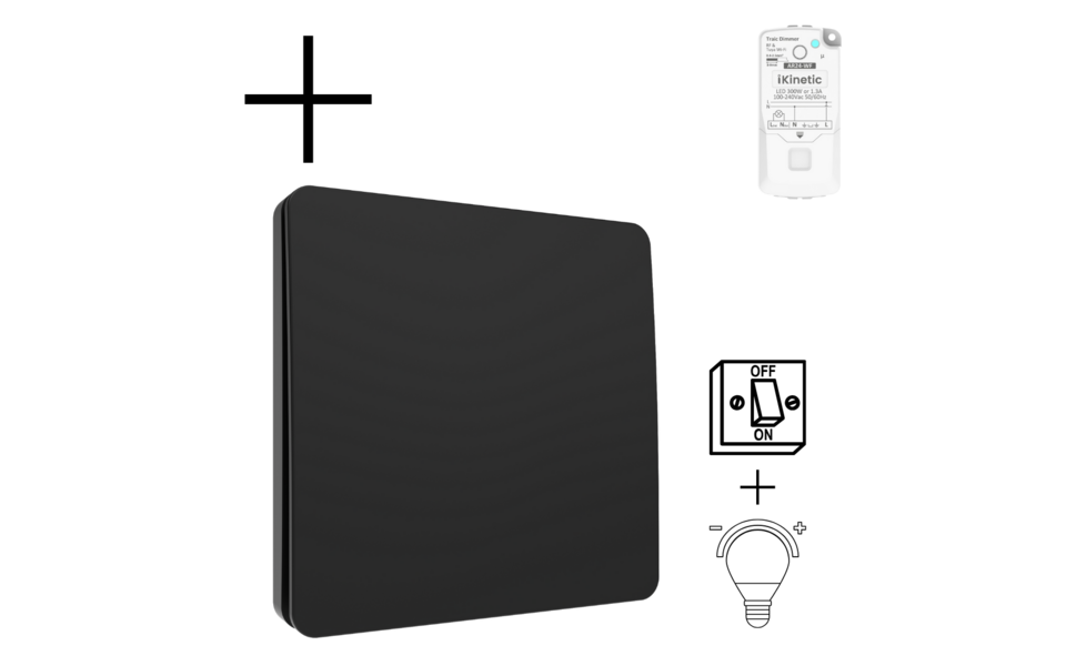 Smartlife Domotica Slimme Draadloze Wandschakelaar | Zwart | RF 433Mhz | 1 knop | Kinetisch | Aan/uit + dimmer | Set | Opbouw | Bediening met uw Smartphone