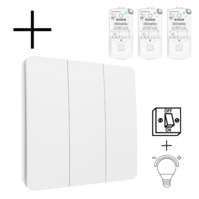 Draadloze Wandschakelaar Wit (Kinetisch) 3-Voudig Aan/Uit + Dimmer - Set Draadloze Wandschakelaar Wit (Kinetisch) 3-Voudig Aan/Uit + Dimmer - Set