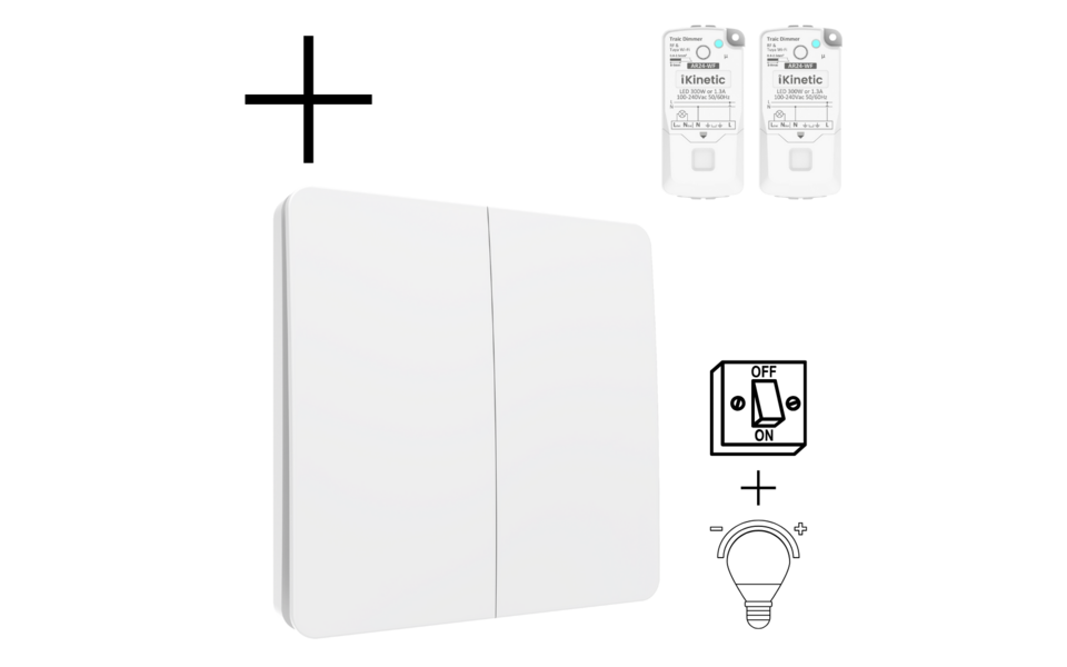Smartlife Domotica Slimme Draadloze Wandschakelaar | Wit | RF 433Mhz | 2 knoppen | Kinetisch | Aan/uit + dimmer | Set | Opbouw | Bediening met uw Smartphone Smartlife Domotica Slimme Draadloze Wandschakelaar | Wit | RF 433Mhz | 2 knoppen | Kinetisch | Aan/uit + dimmer | Set | Opbouw | Bediening met uw Smartphone