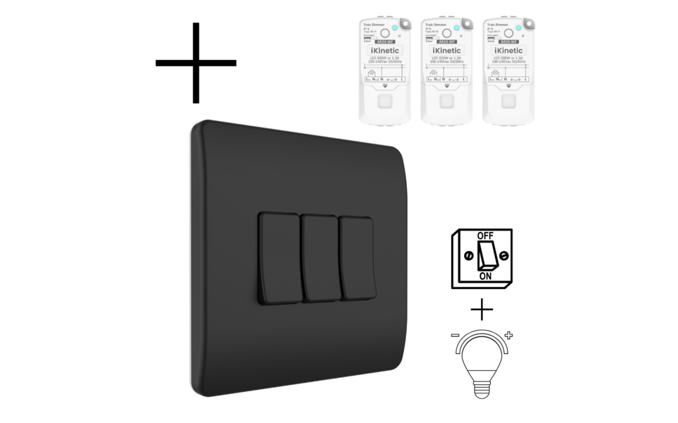Smartlife Domotica Slimme Draadloze Wandschakelaar | Zwart | RF 433Mhz | 3 knoppen | Batterij | Set | Opbouw | Bediening met uw Smartphone