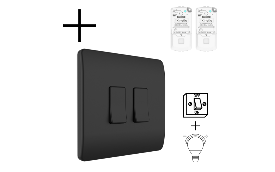 Smartlife Domotica Slimme Draadloze Wandschakelaar | Zwart | RF 433Mhz | 2 knoppen | Batterij | Set | Opbouw | Bediening met uw Smartphone