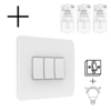 Draadloze Wandschakelaar Wit (Batterij) 3-Voudig Aan/Uit + dimmer - Set