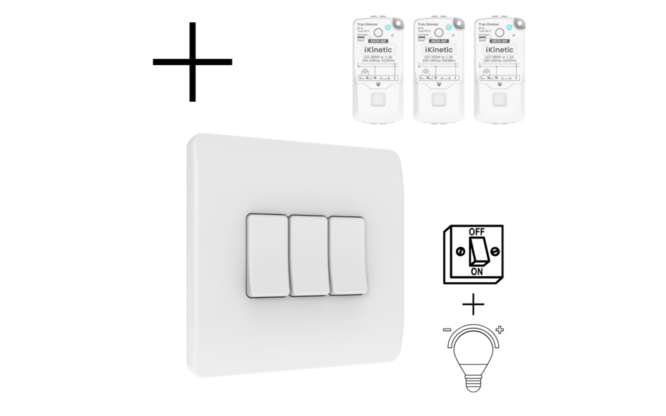 Smartlife Domotica Slimme Draadloze Wandschakelaar | Wit | RF 433Mhz | 3 knoppen | Batterij | Set | Opbouw | Bediening met uw Smartphone