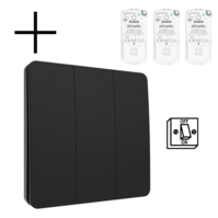 Draadloze Wandschakelaar Zwart (Kinetisch) 3-Voudig Aan/Uit  - Set