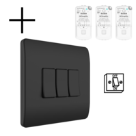 Draadloze Wandschakelaar Zwart (Batterij) 3-Voudig Aan/Uit - Set Draadloze Wandschakelaar Zwart (Batterij) 3-Voudig Aan/Uit - Set