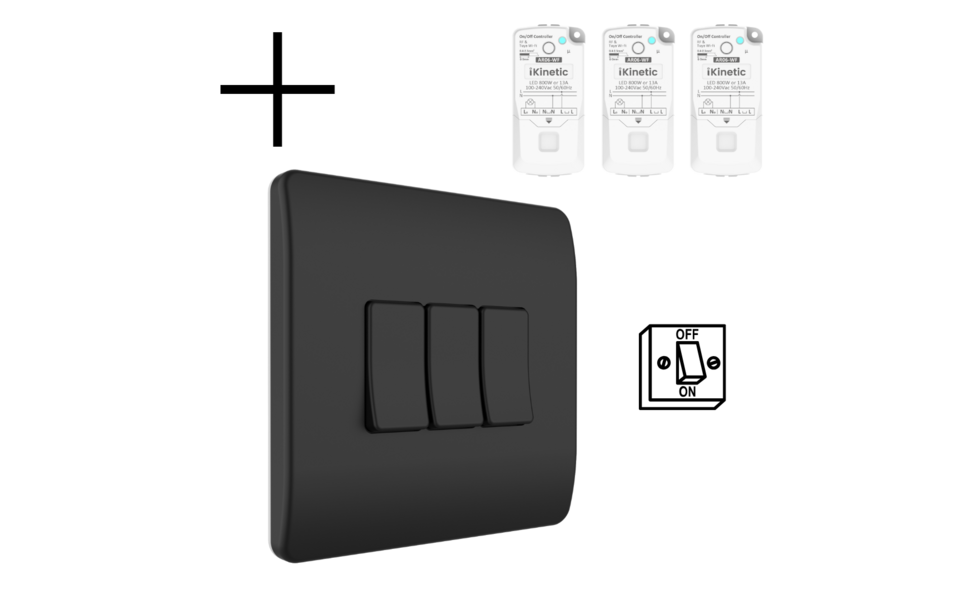 Smartlife Domotica Slimme Draadloze Wandschakelaar | Zwart | RF 433Mhz | 3 knoppen | Batterij | Set | Opbouw | Bediening met uw Smartphone