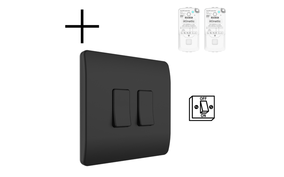Smartlife Domotica Slimme Draadloze Wandschakelaar | Zwart | RF 433Mhz | 2 knoppen | Batterij | Set | Opbouw | Bediening met uw Smartphone