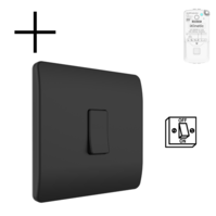 Slimme Draadloze Wandschakelaar | Zwart | RF 433Mhz | 1 knop | Batterij | Set | Opbouw | Bediening met uw Smartphone