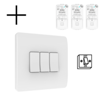 Draadloze Wandschakelaar Wit (Batterij) 3-Voudig Aan/Uit - Set