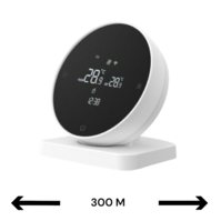 Smart WiFi Opbouw Thermostaat | Rond | Touchscreen | Draadloos | Voor C.V.-Installatie | Tuya App | Google Home & Alexa | Zwart/Wit