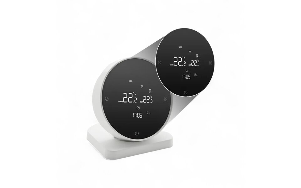 Smartlife Domotica Smart WiFi Opbouw Thermostaat | Rond | Touchscreen | Draadloos | Voor C.V.-Installatie | Tuya App | Google Home & Alexa | Zwart/Wit