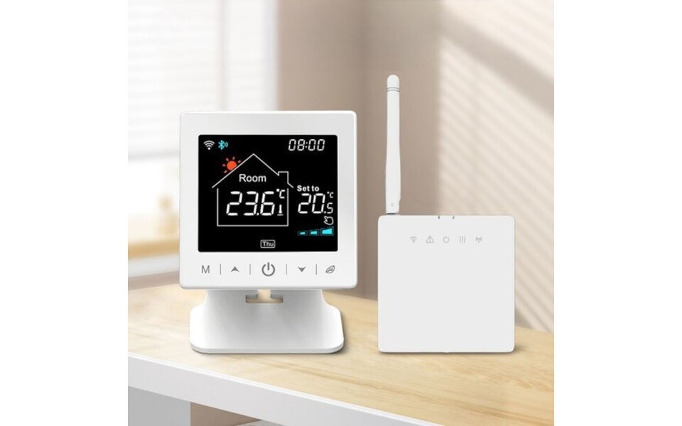 Smartlife Domotica Smart WiFi Opbouw Thermostaat | Tiptoetsbediening | Draadloos | Voor C.V.-installatie | Tuya App | Google Home & Alexa | Zwart/Wit
