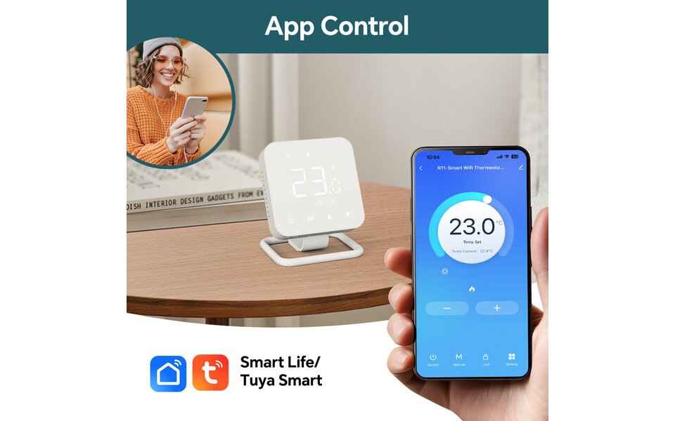 Smartlife Domotica Wifi Draadloze Thermostaat met Tiptoetsen voor C.V. Installatie (wit) Smartlife Domotica Wifi Draadloze Thermostaat met Tiptoetsen voor C.V. Installatie (wit)
