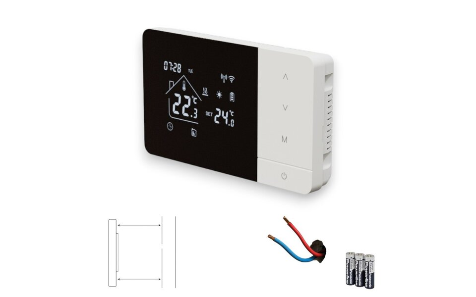 Smartlife Domotica Wifi Opbouw Thermostaat met Touchscreen voor C.V. Installatie (zwart/wit) + USB Smartlife Domotica Wifi Opbouw Thermostaat met Touchscreen voor C.V. Installatie (zwart/wit) + USB