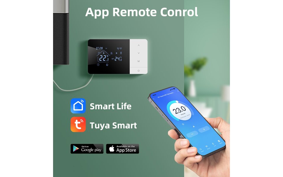 Smartlife Domotica Wifi Opbouw Thermostaat met Touchscreen voor C.V. Installatie (zwart/wit) + USB Smartlife Domotica Wifi Opbouw Thermostaat met Touchscreen voor C.V. Installatie (zwart/wit) + USB